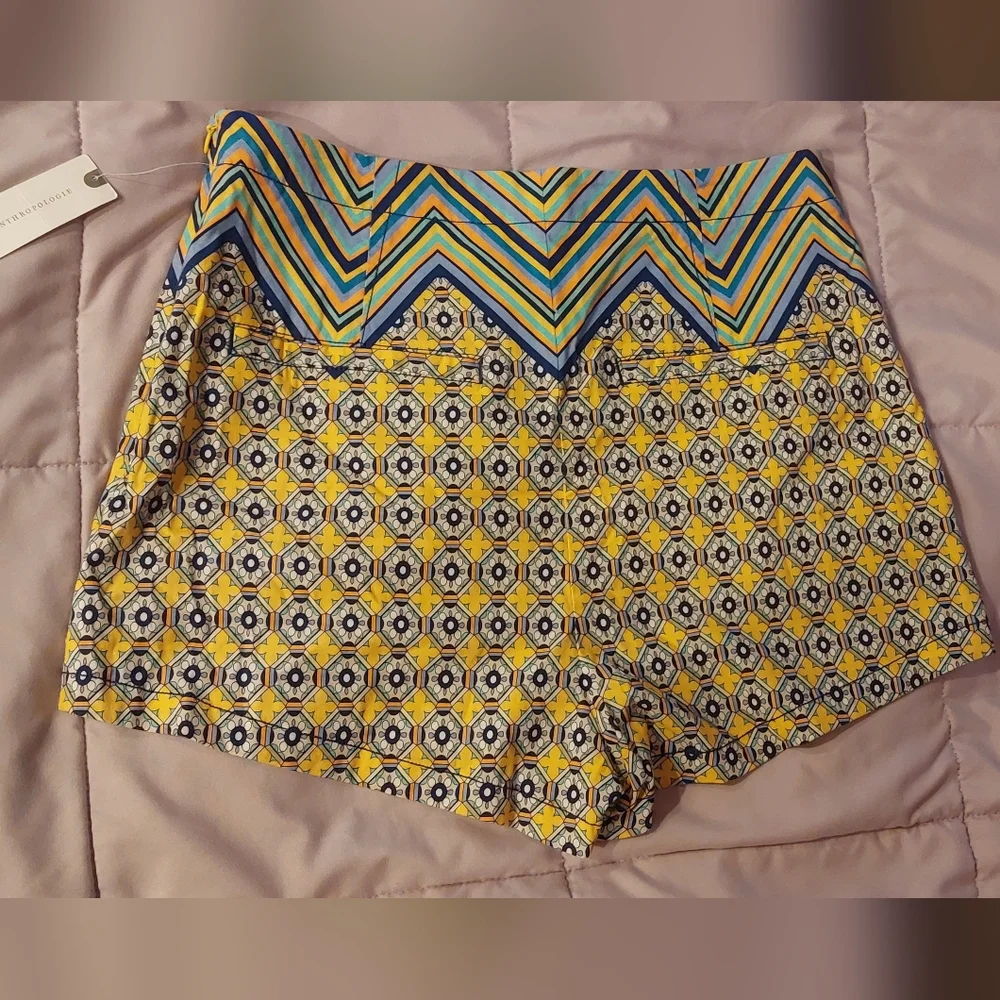 Anthropologie Colorful Geo Printed High Rise Relaxed Shorts
